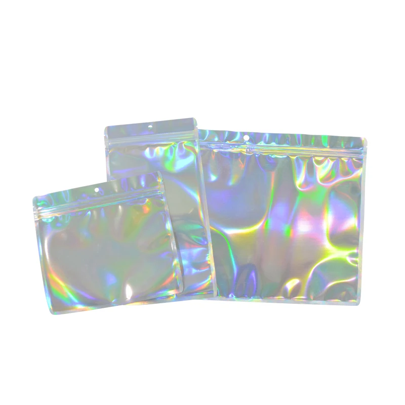 

100Piece Laser Translucent Ziplock Bag Hologram Aluminum Foil Silver Packaging Bags Gift Cosmetics Jewelry Earrings Window Bags