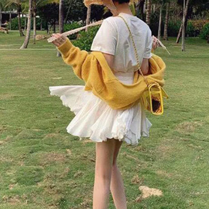 Женская шифоновая плиссированная мини юбка пачка с высокой талией бальное