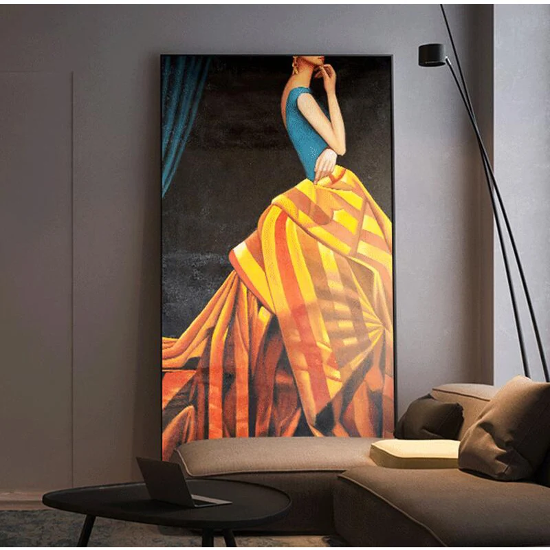 Модные Роскошные картины на холсте абстрактное желтое платье Женский постер с