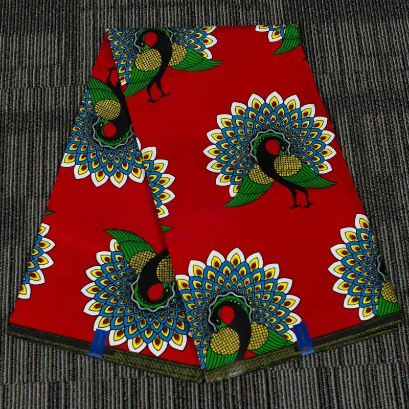 She Love 1Yard Ankara African Cotton Wax Peacock Flower Prints Fabric For Party Dress Making Home Decorations
