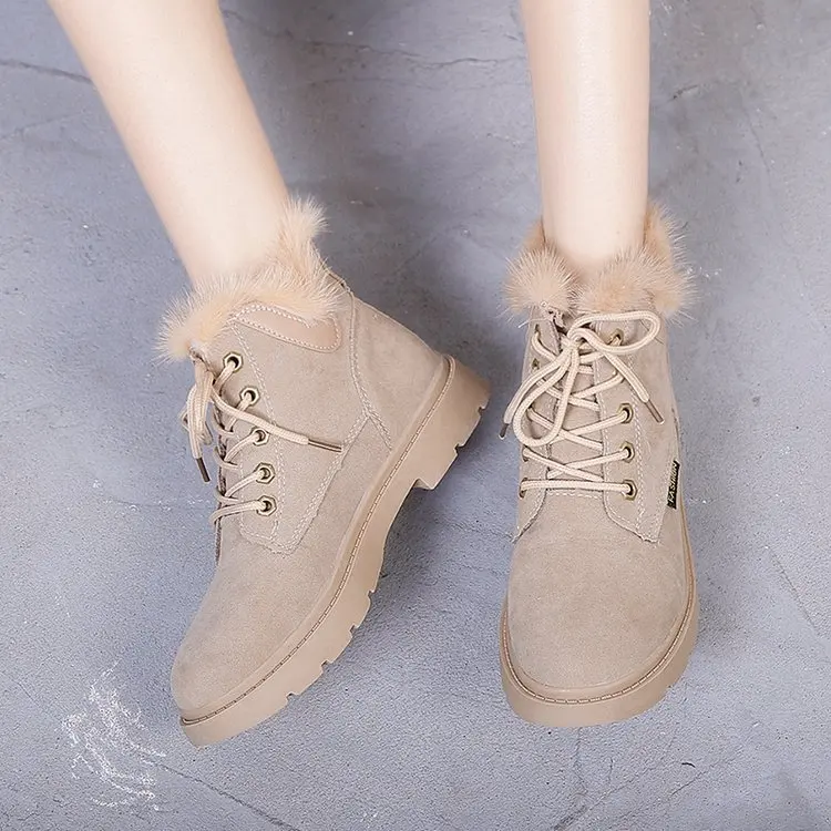 Осенние повседневные женские ботильоны теплые зимние ботинки на плоской подошве