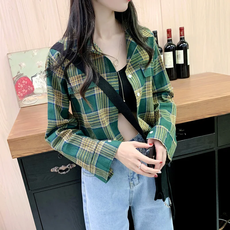 Платье 2020 костюм-платье в клетку короткий росы пупка рубашка кардиган отворот Ins