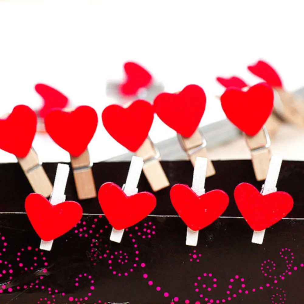 

20PCS Kawaii Mini Red Lover Heart Shaped Wooden Clips Memo Book Clips School Office Clip Supplies Accessories Stationery