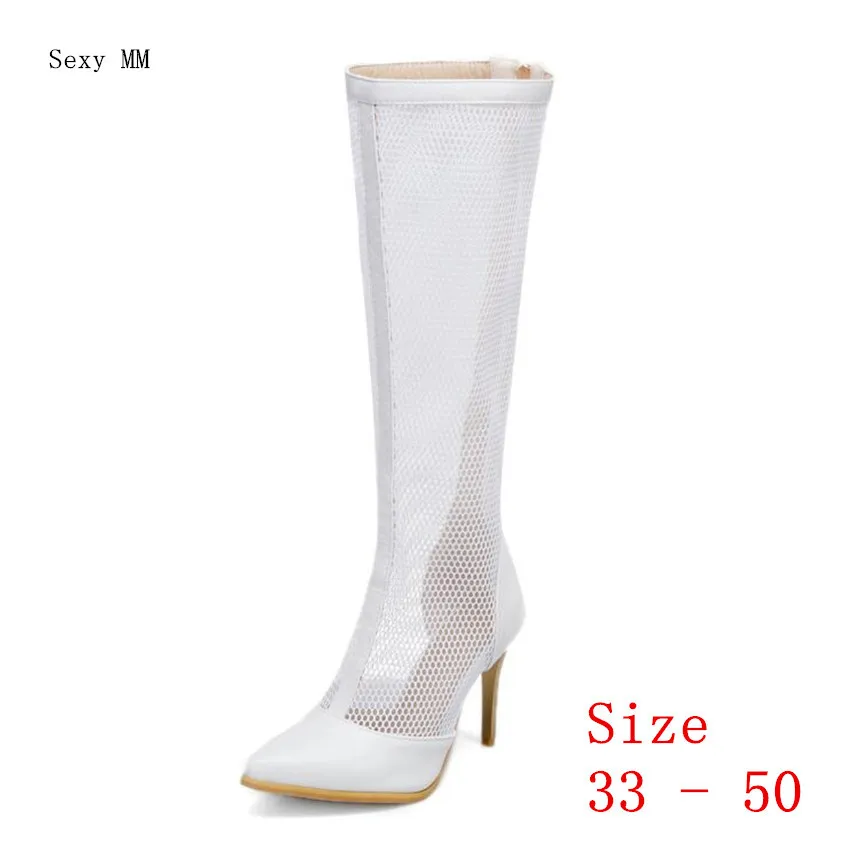 

Летняя обувь; Женские сапоги до колена женская обувь на высоком каблуке с отделкой из Ботфорты Botas небольшого размера плюс 33 - 50