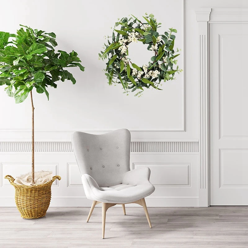 

Artificial Eucalyptus Wreath Green Leaf Wreath for Festival Celebration Front Door Wall Window Party Decoration