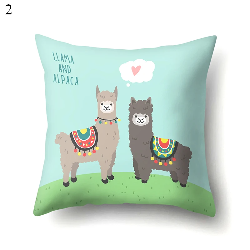 

Cute Animals Alpaca Flower Cushion Cover Cactus Llama Soft Pillow Case Tropical Vintage Chair For Sofa Throw Pillows 45*45Cm