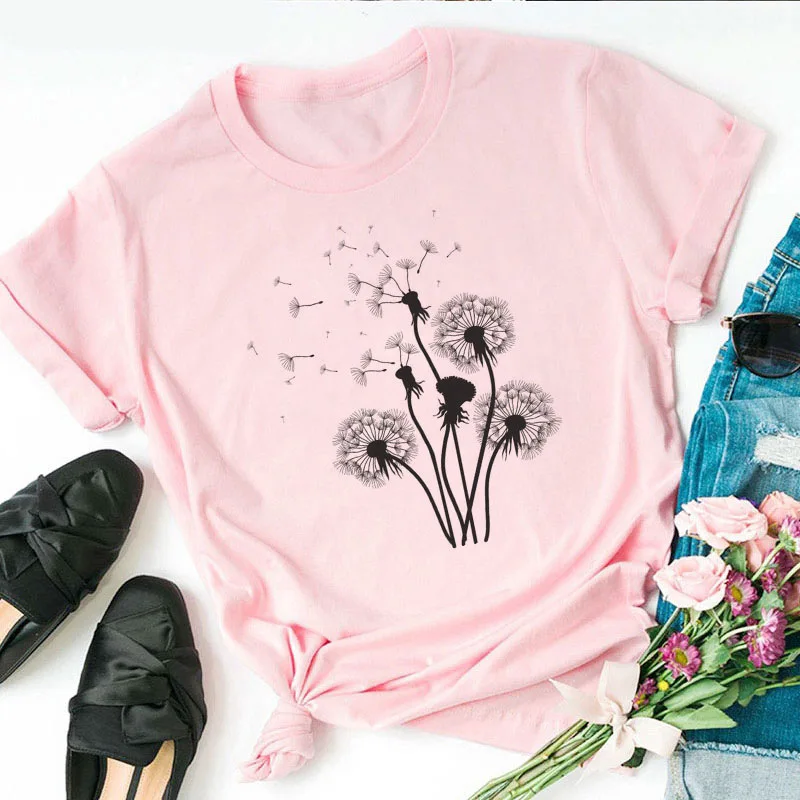 

Dandelion Sunflower Print T Shirt Women Short Sleeve O Neck Loose Tshirt Women Tee Shirt Tops Female Clothes Camisetas Mujer