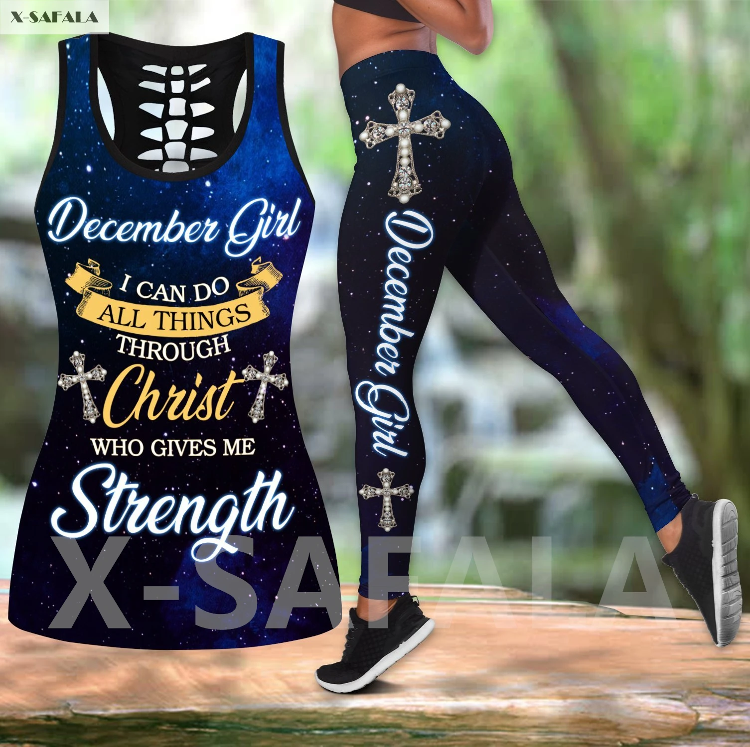 

December Girl Jesus 3D Printed Fitness Women Yoga Set Hollow Tank Top Leggings G58 Outfit High Waist Stretchy Girl Sport Pants