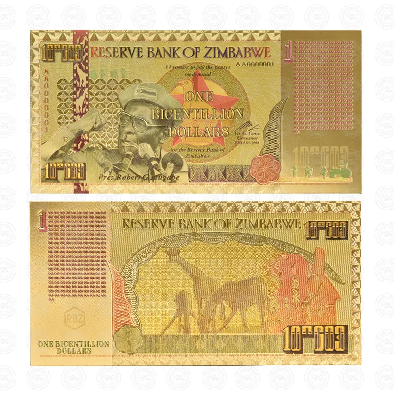 Gold 1 Bicentillion Zimbabwe$ Z100 триллион/100 кинтриллион/5 октиллион/100 декальон долларовые банкноты из золотой фольги реплики банкнот Бумажные деньги бизнес подарок - Цвет: Gold 1 Bicentillion