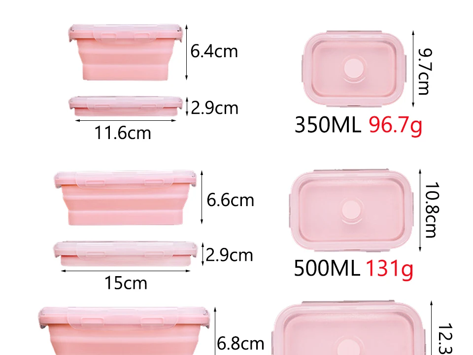 Силиконовый складной Ланч-бокс, контейнер для хранения еды, Bento BPA Free, Microwavable, портативный, для пикника, кемпинга, прямоугольная, открытая коробка
