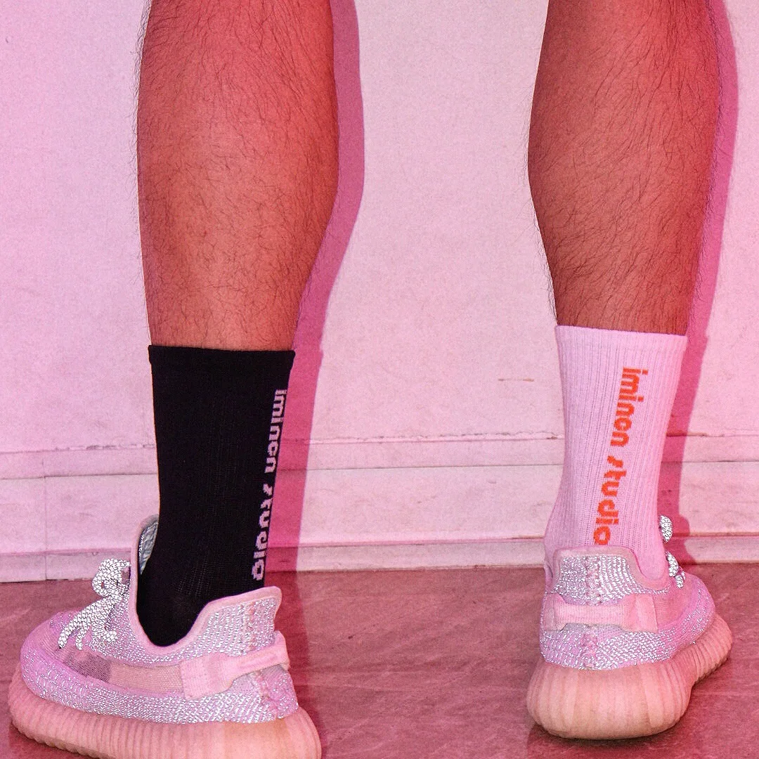 

Letter line men's and women's long-tube cotton socks basic black and white bright color pink haze blue