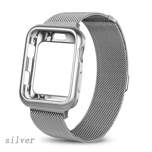 silver Чехол+ ремешок для Apple Watch 5 ремешок 44 мм 40 мм iWatch ремешок 42 мм 38 мм Миланский петля браслет металлический ремешок для Apple watch 3 4 2 1 - Цвет ремешка: silver