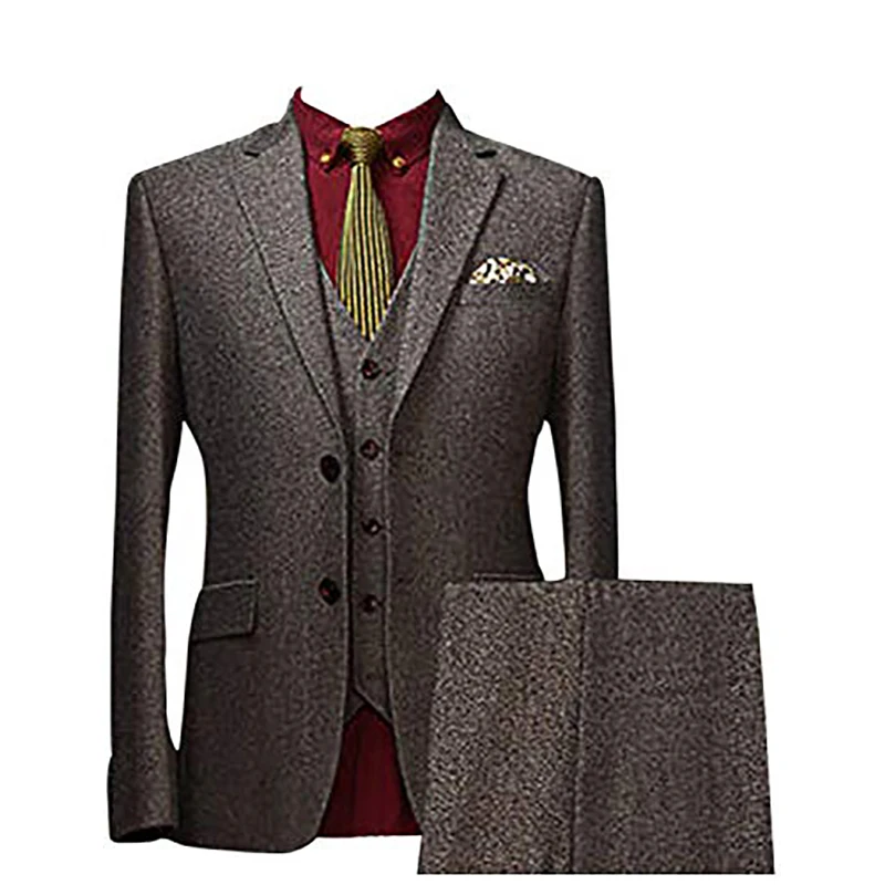 Для мужчин Slim Fit костюм комплект из 3 предметов классический Винтаж твида с узором
