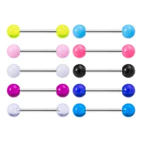 wholesale colorful acrylic ball straight tongue piercing barbells 14g surgical steel tongue ring for women body piercing jewelry