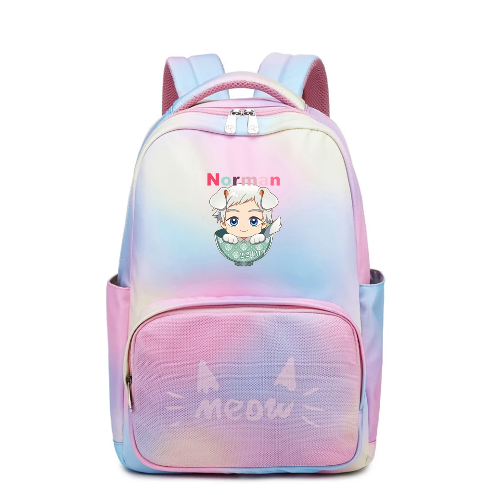 

The Promised Neverland Cartoon School Bags Gradient School Bags Mochila Feminina Pink Cat Travel Backpack Emma Shoulder Bags