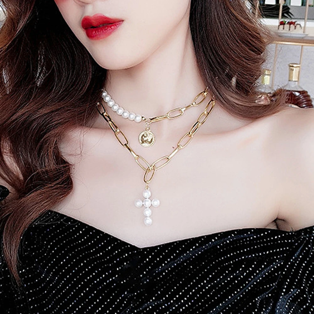 Богемное ожерелье для женщин винтажное жемчужное с крестом 2020 модное