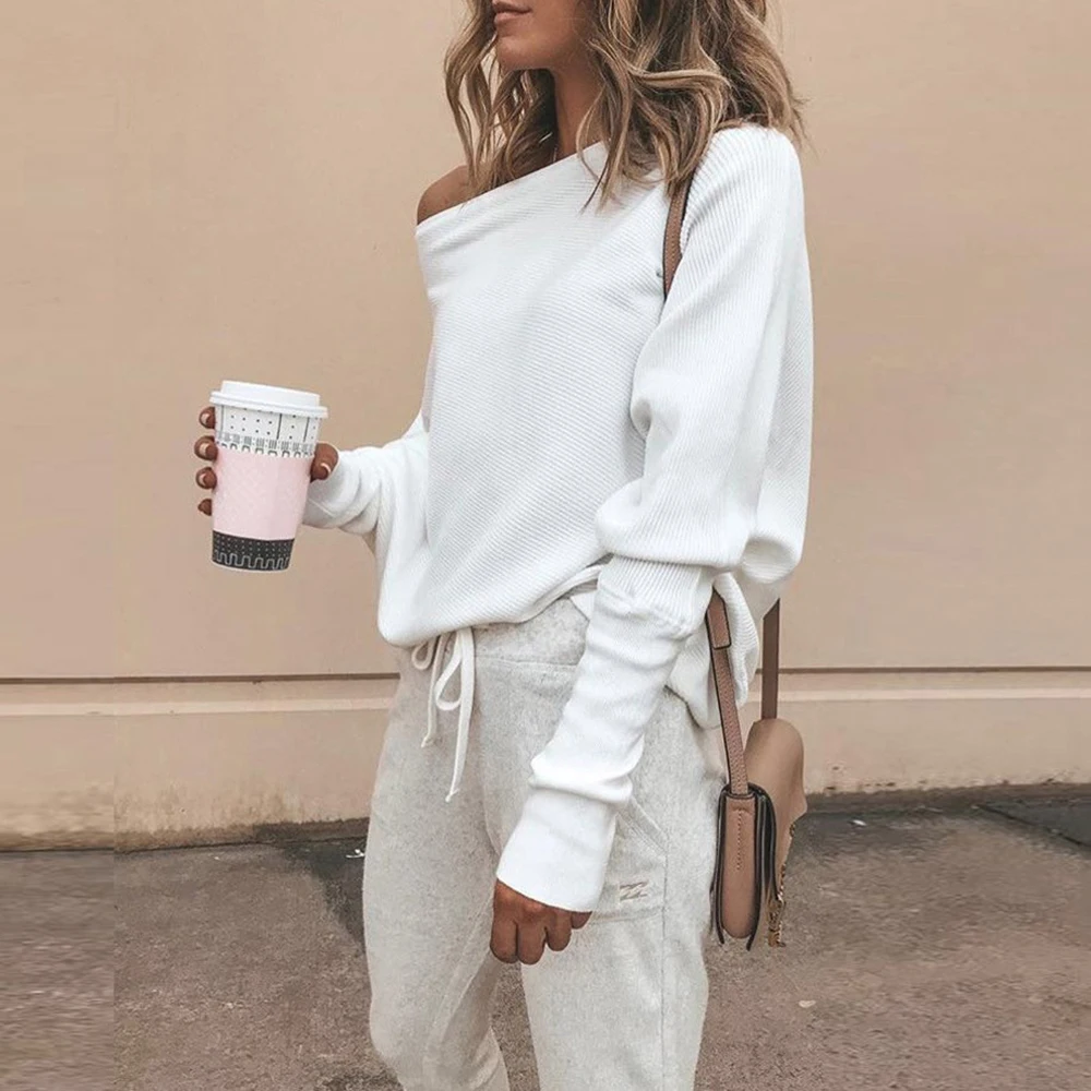 Свитер женский зимний с открытыми плечами пуловер вязаная одежда длинным