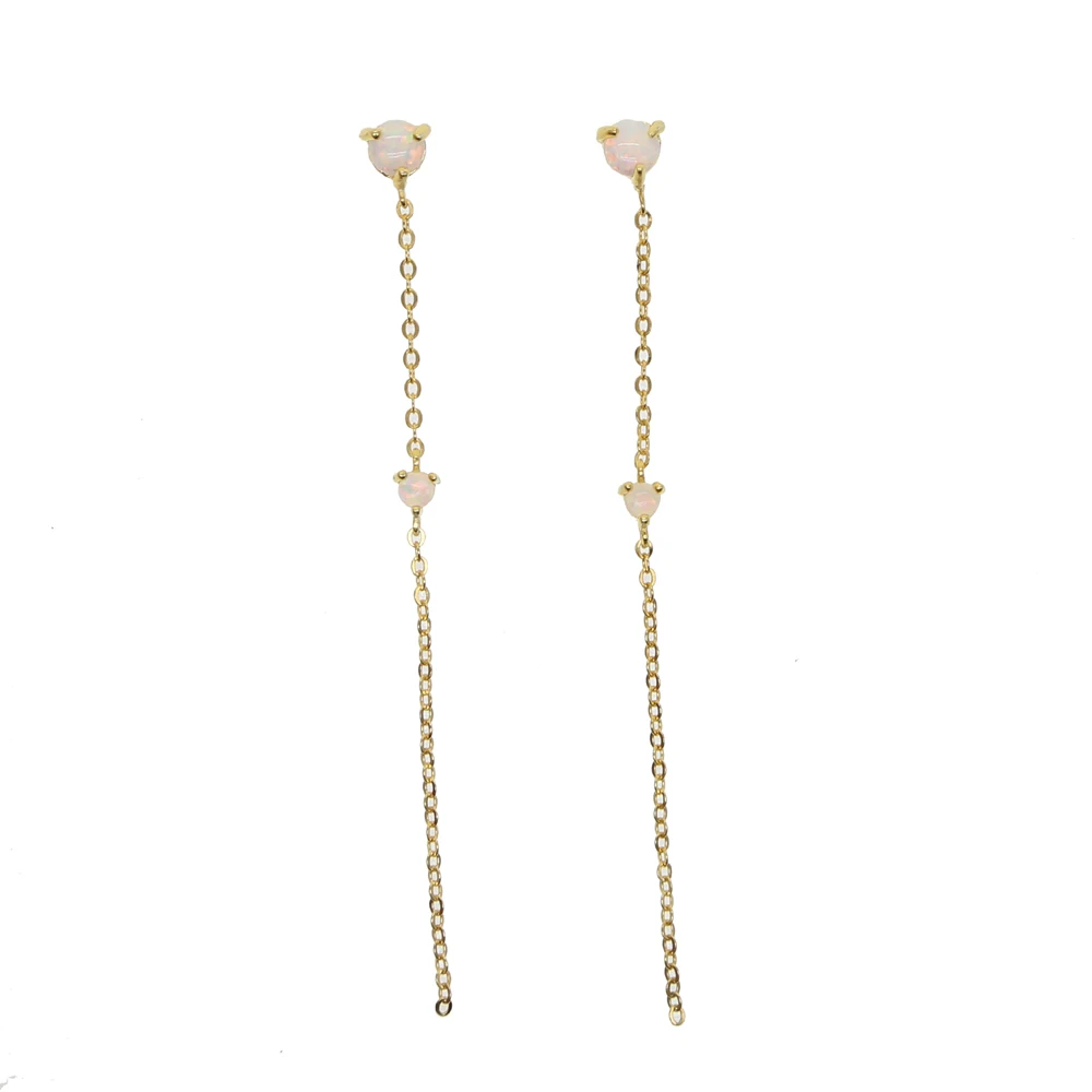 Женские серьги подвески из серебра 925 пробы с круглыми искусственными