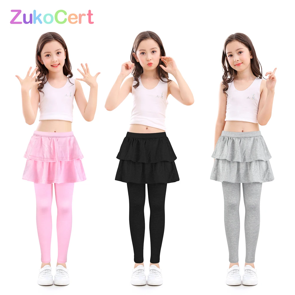 Штаны для девочек леггинсы с юбкой хлопковые детские брюки кюлоты эластичные