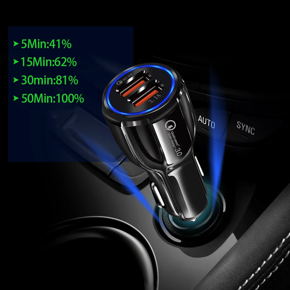 Автомобильное зарядное устройство Quick Charge 3 0 для телефона автомобильное с двумя