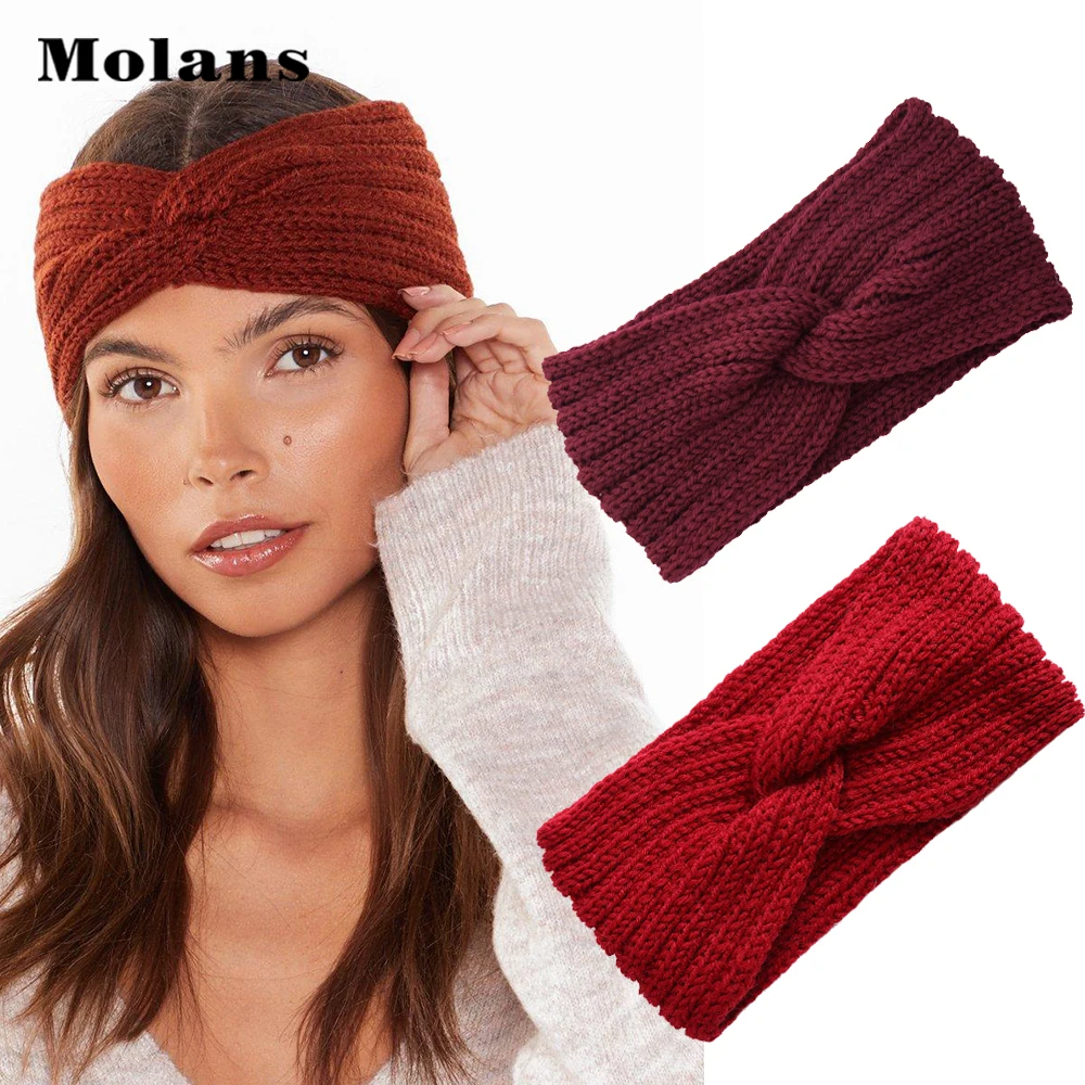 Molans зимняя теплая повязка на голову для женщин модная эластичная вязаная девочек