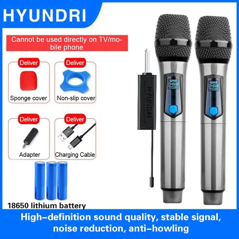 

Rechargeable Wireless Microphone Recording Karaoke Plug&Play UHF 2 Channels Handheld Mic for Party Home KTV DJ Meeting School