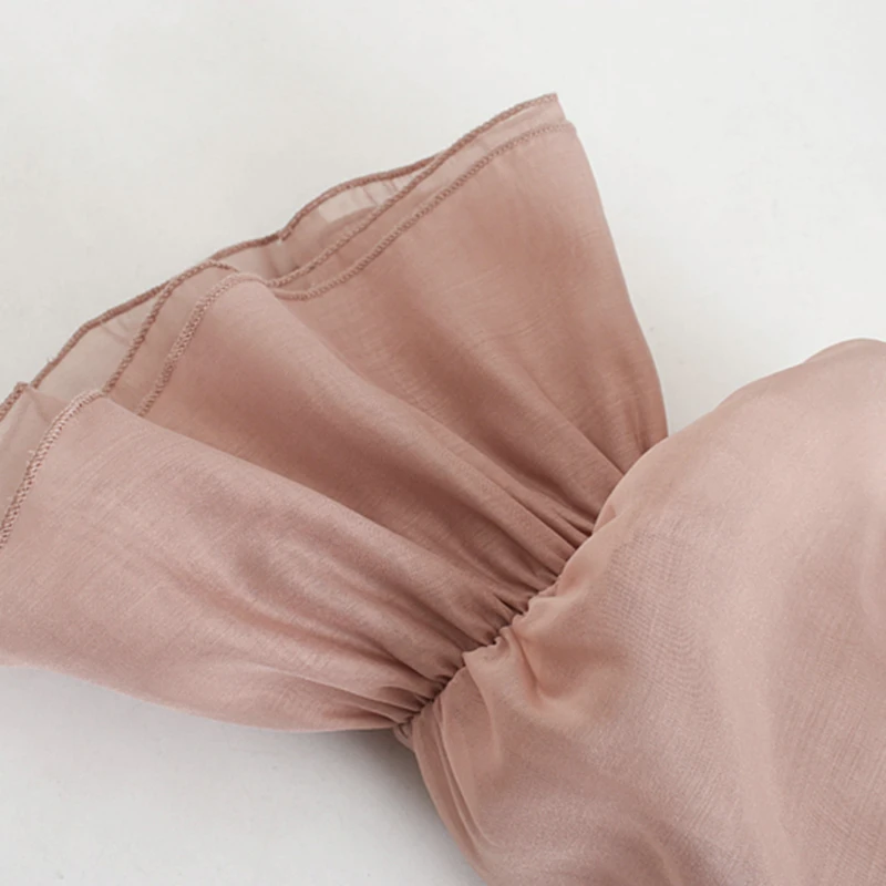 Женская трикотажная блузка из органзы винтажная эластичная с прозрачным рукавом