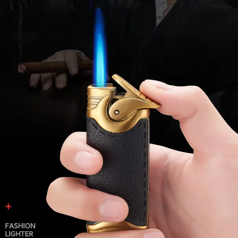 

Vintage Refillable Gas Torch Jet Lighters Smoking Leather Butane Briquet Tempete For Cigarette Windproof Gift For Boyfriend