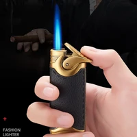 vintage refillable gas torch jet lighters smoking leather butane briquet tempete for cigarette windproof gift for boyfriend