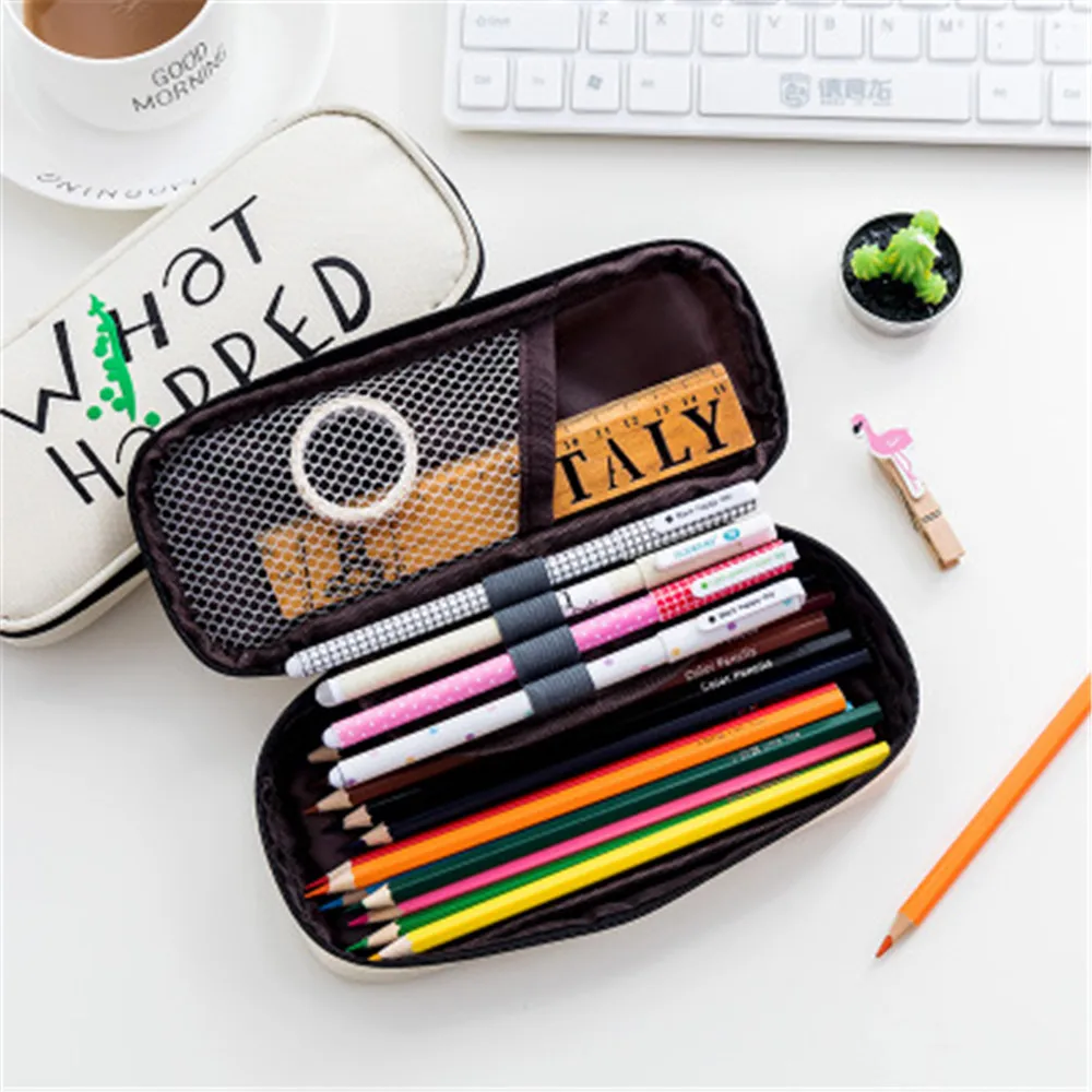 

Simple Fabric Pencil Case Cartoon Bear Lion Cat Fox Owl Color Large Capacity Pen Bag Kids Gift Office Stationery Storage Bags