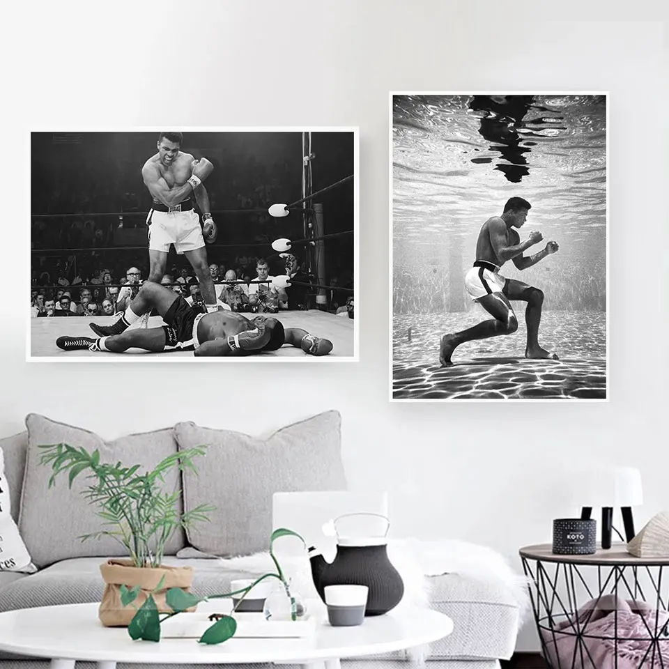 Черно-белый стиль Мухаммед Али холст живопись постеры и принты для гостиной без