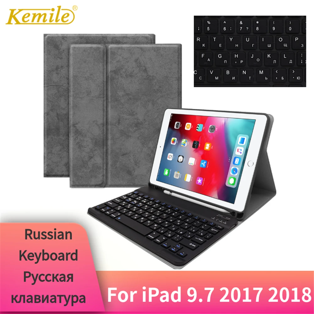 

Русская клавиатура для iPad 2018, 9, 7, чехол с держателем для клавиатуры, кожаный защитный чехол для iPad 2018, 2017 Pro, 9,7, Air 2, чехол