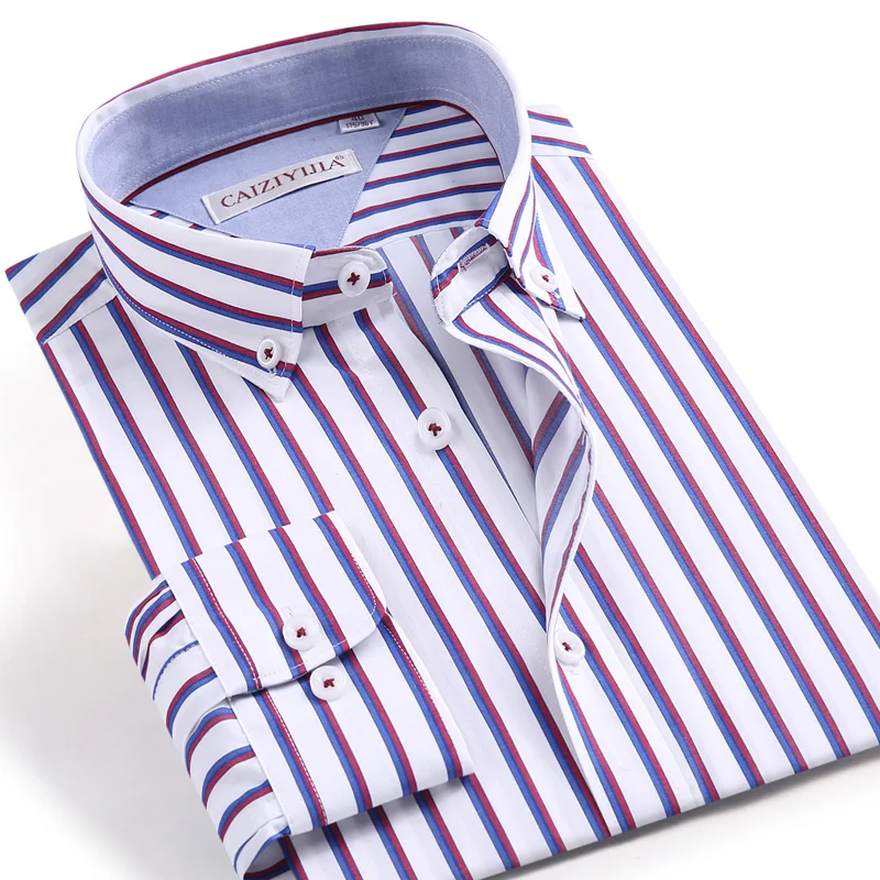 Мужская модная разноцветная полосатая рубашка с длинным рукавом стандартный