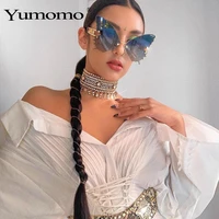 retro butterfly shaped sunglasses for women female metal legs fashion personality polychromatic rimless lenses uv400