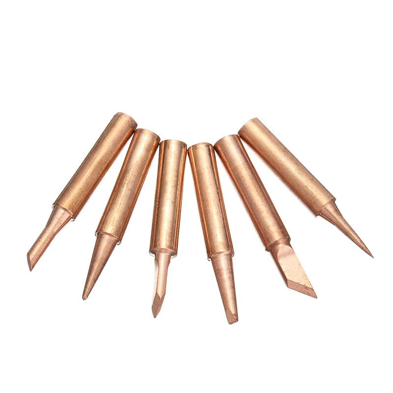 

6Pcs Copper Solder Iron Tips Lead Free 900M-T Welding Tools Set For 936 937 938 969 8586 852D Soldering Station
