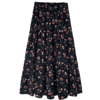 vintage floral print a line pleated long skirts autumn women corduroy skirt streetwear drawstring elastic waist midi skir