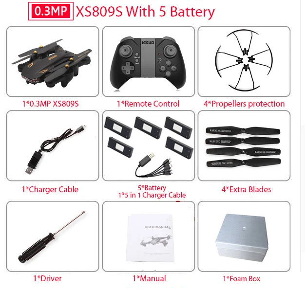 0.3MP 5B Foam Box VISUO XS809S XS809HW складной селфи Дрон с широкоугольным 0.3MP/2MP HD камерой Квадрокоптер WiFi FPV RC вертолет мини Дрон xs809 - Цвет: 0.3MP 5B Foam Box