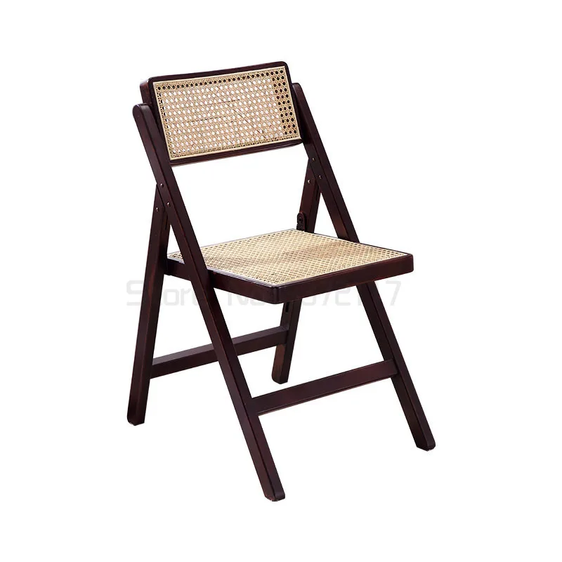 

Rattan code Nordic rattan dining chair Vintage solid wood armchair folding chair single restaurant rattan chair