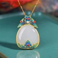 enamel natural wada jade agate stone pendant necklace for women gold chain aesthetic art vintage nation style female accessories