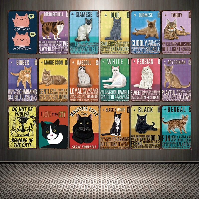 

[ Mike86 ] I Love My Cat Tabby Burmese Black Cats Tin Sign Custom Poster Personality Classic Metal Painting Decor Art ZZ-03