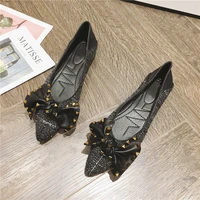 new all match point toe shallow women flats fashion slip on flat single shoes butterfly knot loafers ladies casual ballet shoes