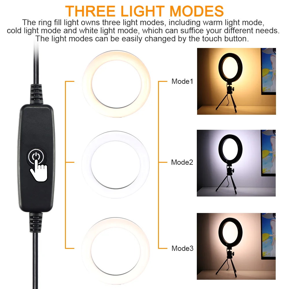 Photography LED Selfie Ring Light 18/26CM Dimmable Camera Phone Lamp 10inch With Table Tripods For Makeup Video Live Studio | Электроника