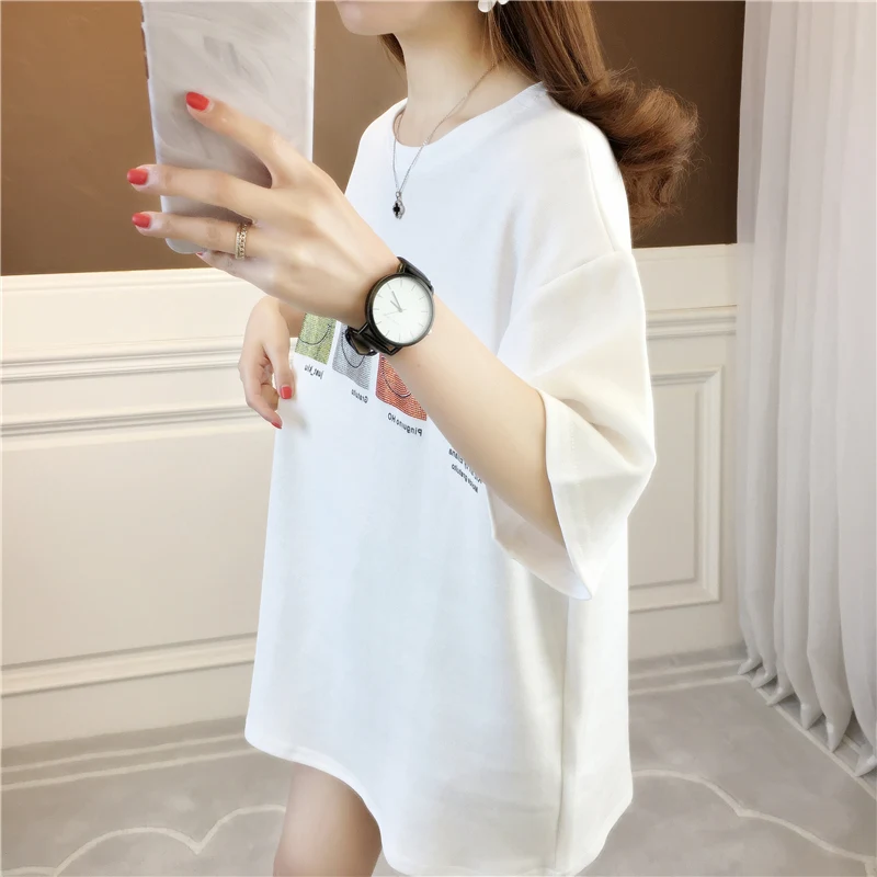 

Houthion Cotton Women's T-shirt Printing Loose Short Sleeve Tshirt Plus Size Top New Korean Fashion Tops Casual O-neck T Shirt