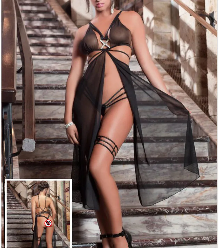 

Sexy Lace Lingerie Underwear Women Fashion Strappy Dessous Sexy Long Nightgown Dress Nightwear Seksi Sexy Transparent Costumes