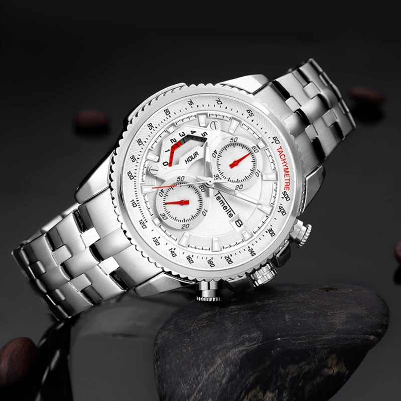 Часы TEMEITE Мужские кварцевые брендовые Роскошные в стиле милитари с ремешком из