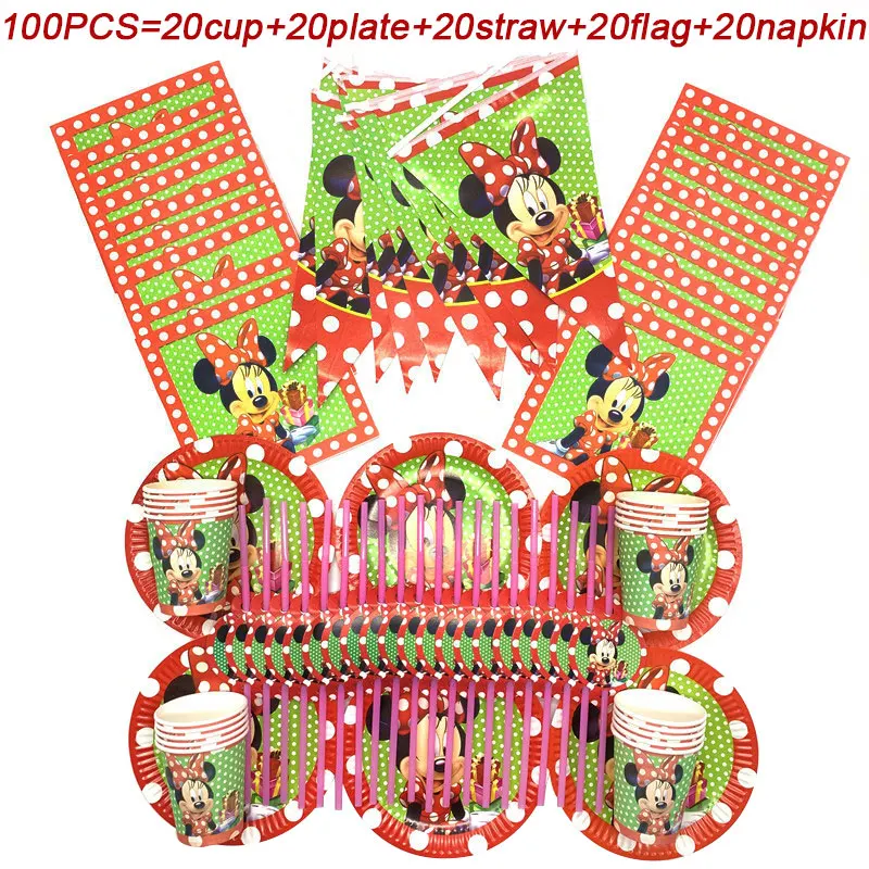 Минни Мышь на день рождения украшения товары для вечеринки комплект одноразовые