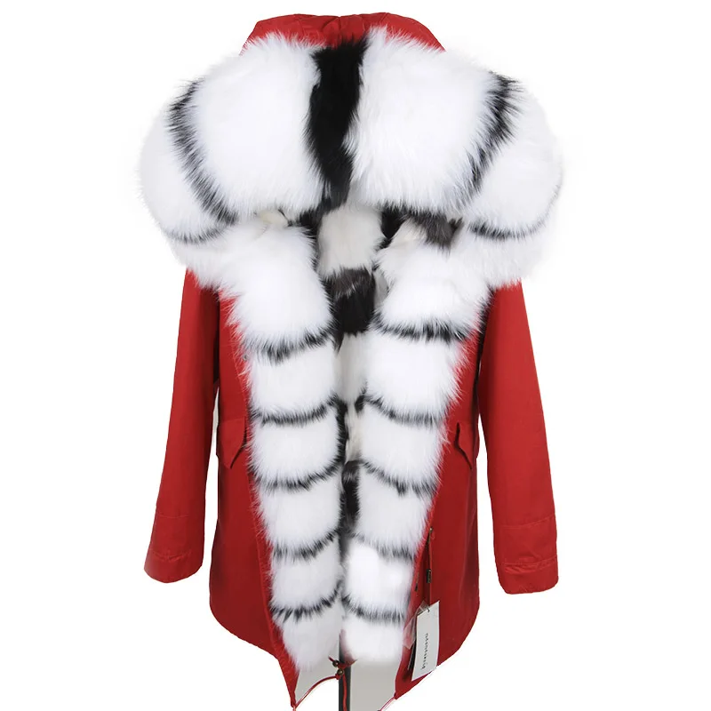 MAOMAOKONG 2022 Winter Women Real Fur Coat Fox Fur Liner Luxuri Warm Jacket with Silver Fox Big Collar Long Parka enlarge