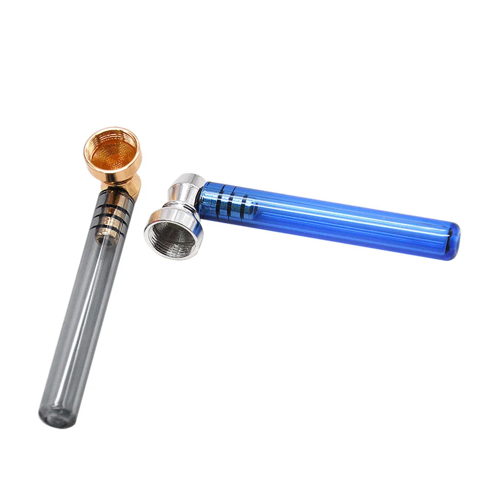 Премиум стеклянная трубка для курения с прозрачной ручкой 93 мм металлической