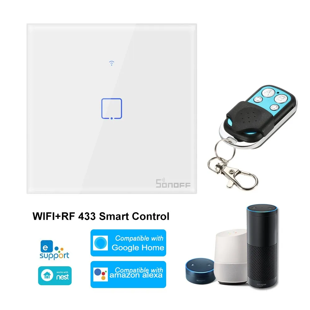 

Интеллектуальный выключатель света SONOFF T1UK1C-TX 1 Gang Smart Wi-Fi настенный светильник переключатель 433 МГц Беспроводной Управление РЧ пульт дистанц...
