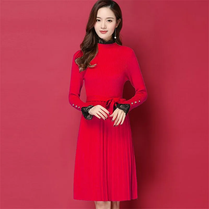 Autumn 2019 new popular female spring and autumn knit dress winter long paragraph over the waist sweater skirt | Женская одежда
